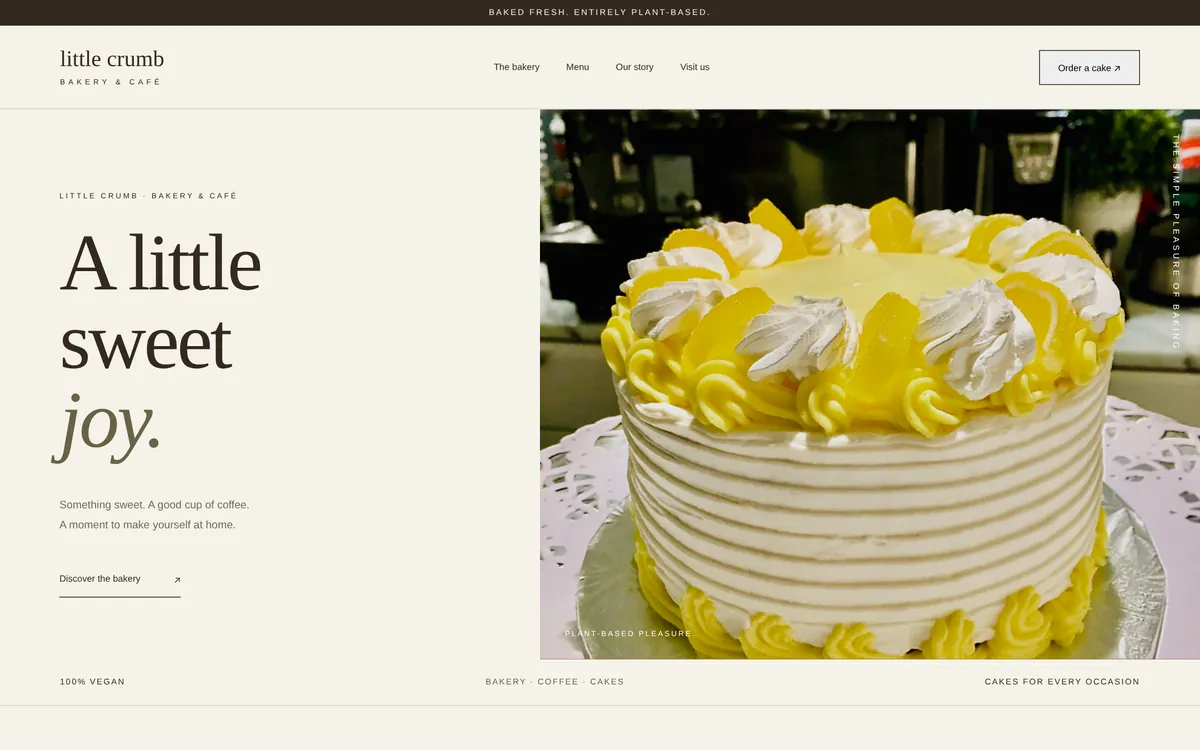 Little Crumb bakery website concept, desktop