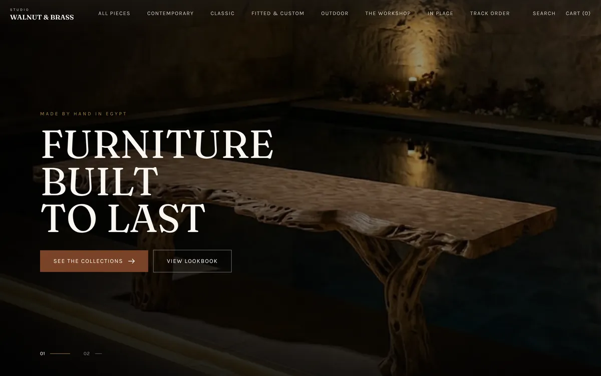 Walnut & Brass furniture store concept, desktop